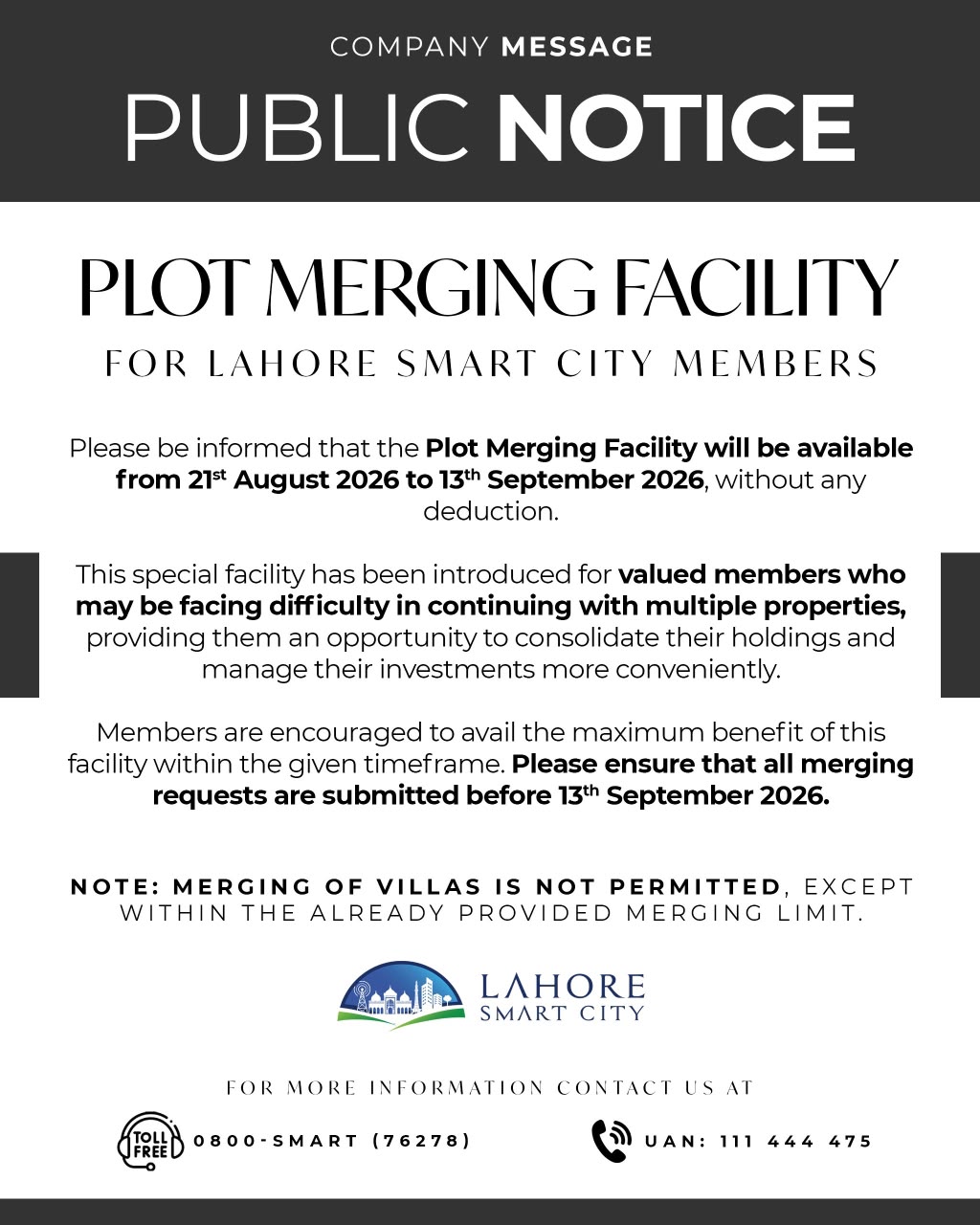 Plot Merging Facility for Lahore Smart City Members